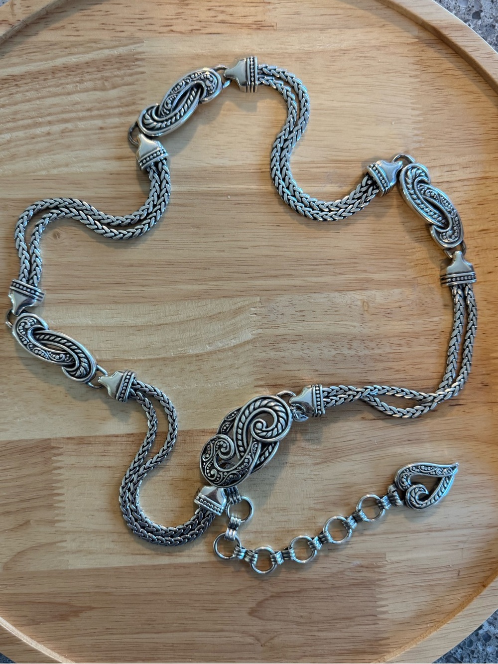 Brighton Silver Tone Braided Chain Belt Medium Paisley Boho Western